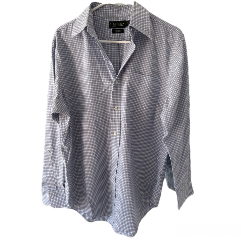 Ralph Lauren Men's Blue and White Checkered Dress Shirt